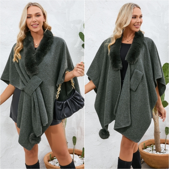 Josie Luxe Open Front Poncho - Black - Picture 2 of 9